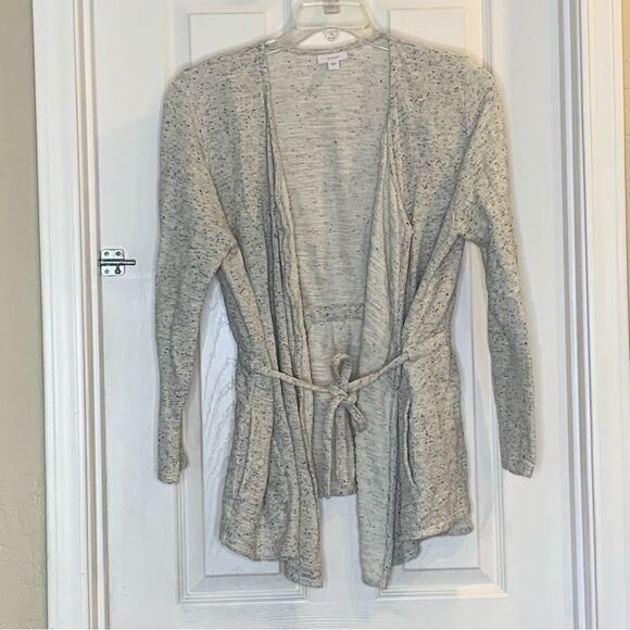 Pure Jill J. Jill Wrap Cardigan Sweater Size Large Heather Gray Belted Tie Waist - Picture 2 of 11